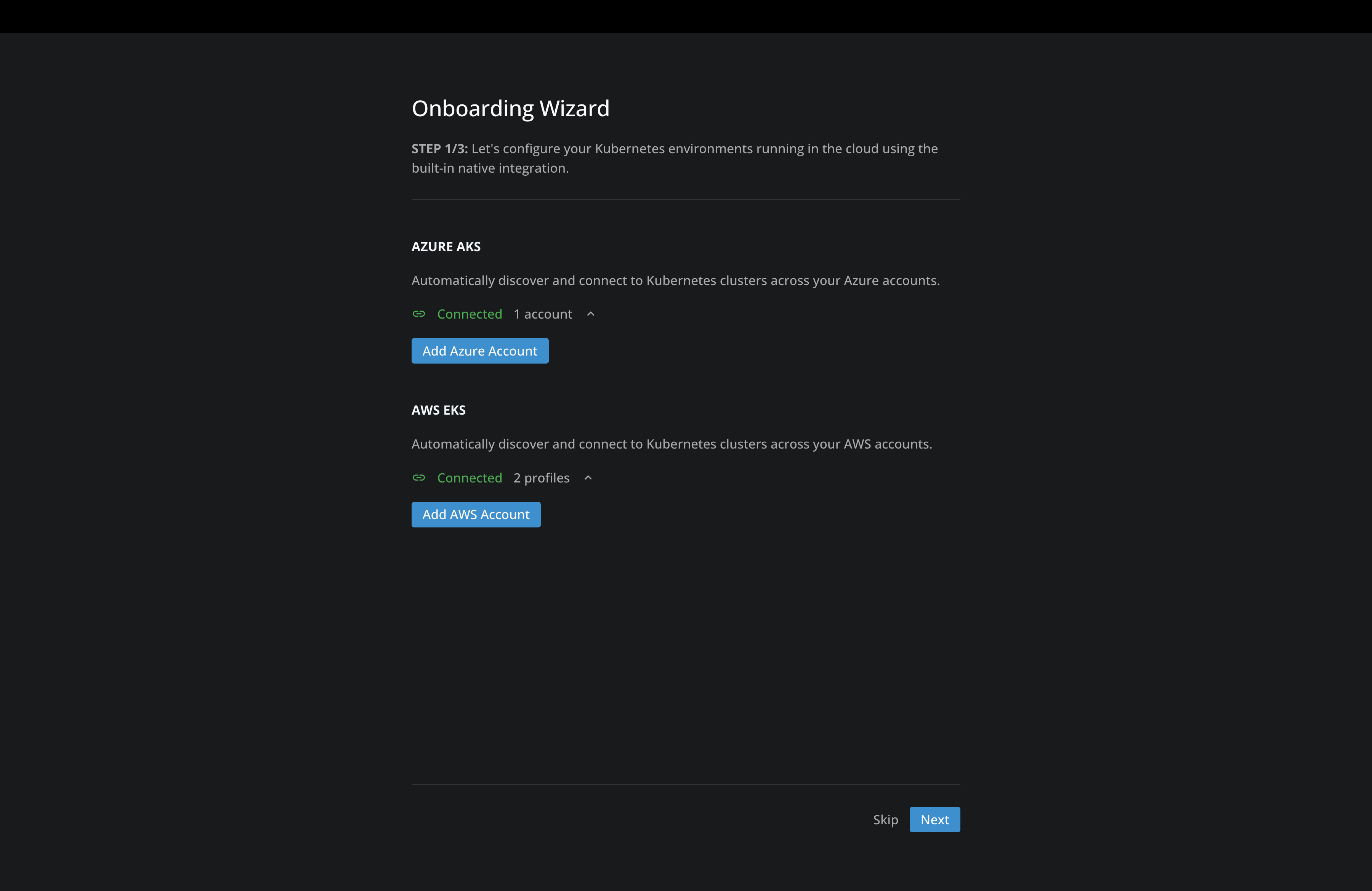 Onboarding wizard: Connect Cloud Clusters