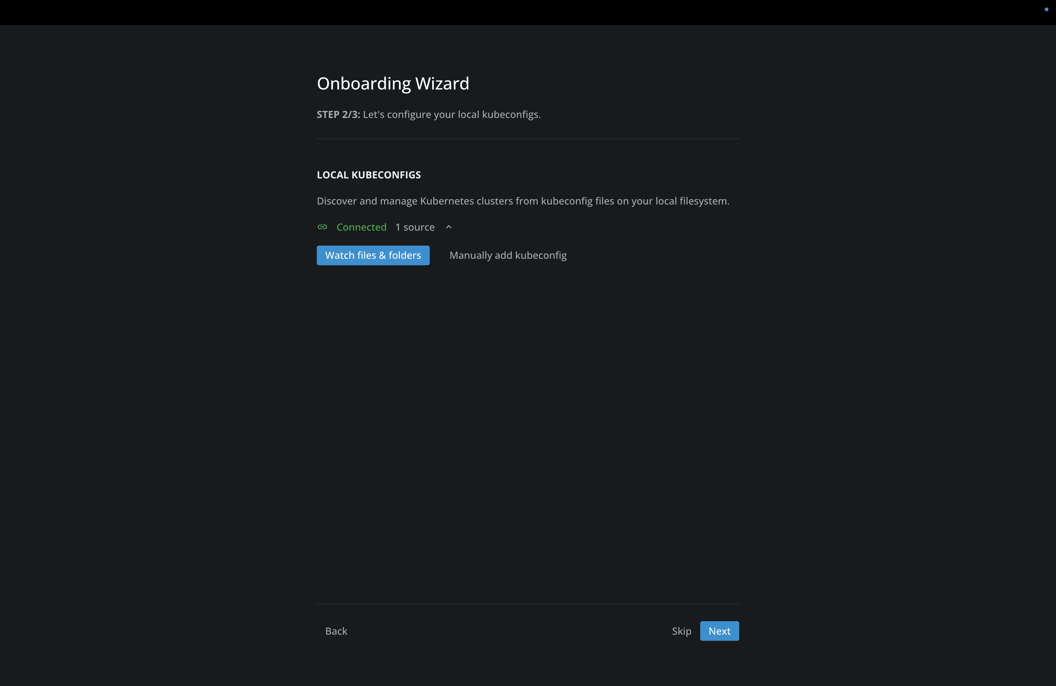 Onboarding Wizard: Connect Local K8s Clusters